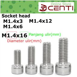Baut Socket M1.4 M1.6 Cap Head Panjang 3mm 6mm 12mm 3mm 6mm 12mm 16mm 20mm
