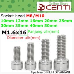 Baut Socket M10 Cap Head Panjang 12mm 16mm 20mm 25mm 30mm 35mm 40mm 50mm