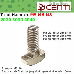 Baut T Hammer 2020 M5 Profil Alumunium 2020 Panjang 10mm 12mm 16mm 20mm 25mm 30mm