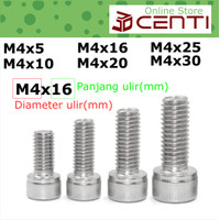 Baut Socket M4 Cap Head Panjang 5mm 8mm 10mm 14mm 16mm 20mm 25mm 30mm 35mm 40mm 45mm 50mm 55mm 60mm