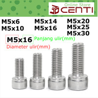 Baut Socket M5 Cap Head Panjang 6mm 8mm 10mm 14mm 16mm 20mm 25mm 30mm 35mm 40mm 45mm